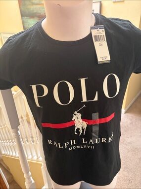 Ralph Lauren Black Tee with White POLO & Red Stripe
